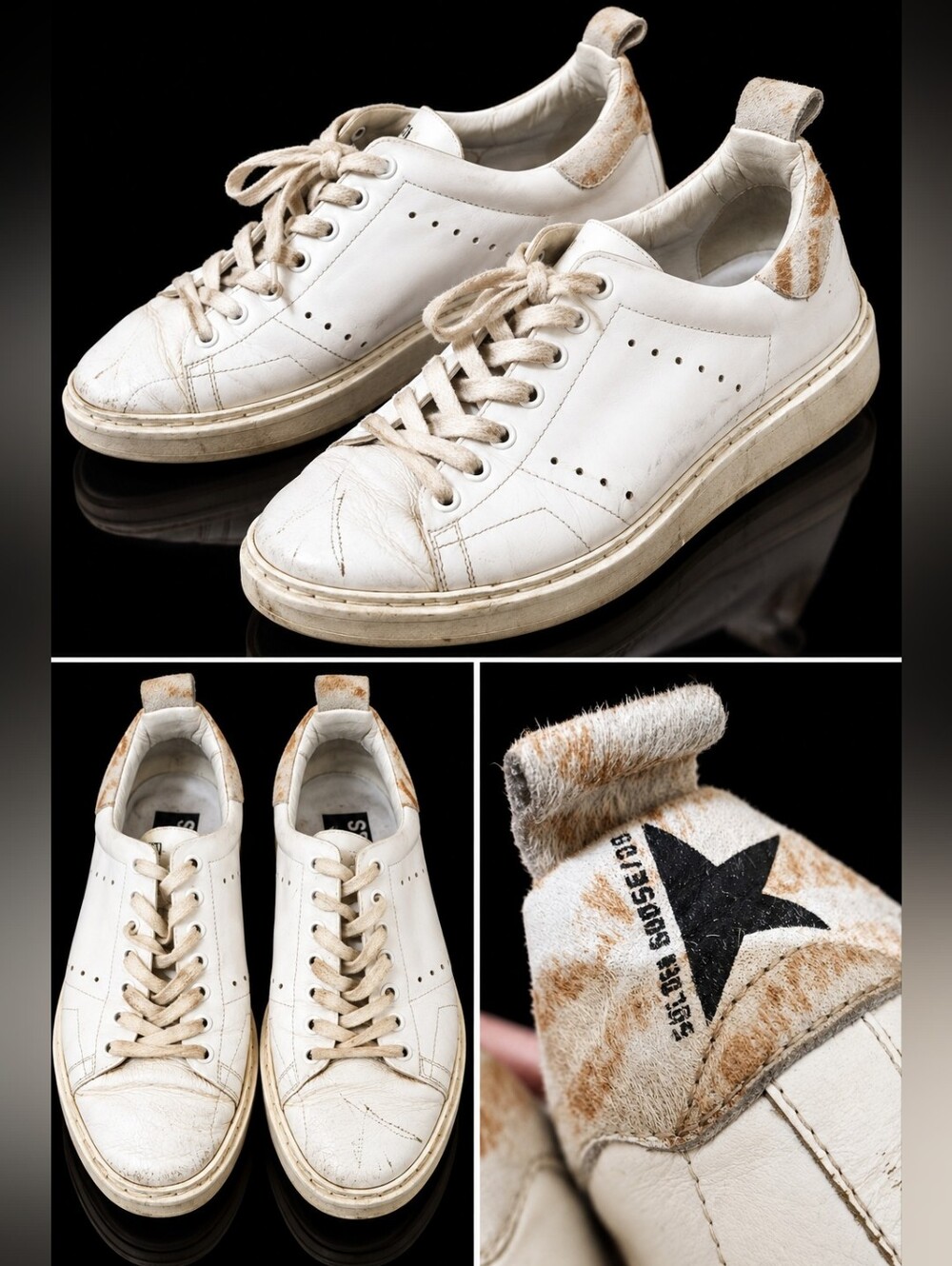 GOLDEN GOOSE Distressed White Leather Sneakers Made in Italy Size 10